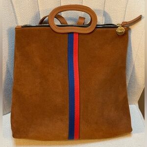 Clare V. Marcelle Brown Suede Backpack with Red & Blue Stripes & Gold Hardware
